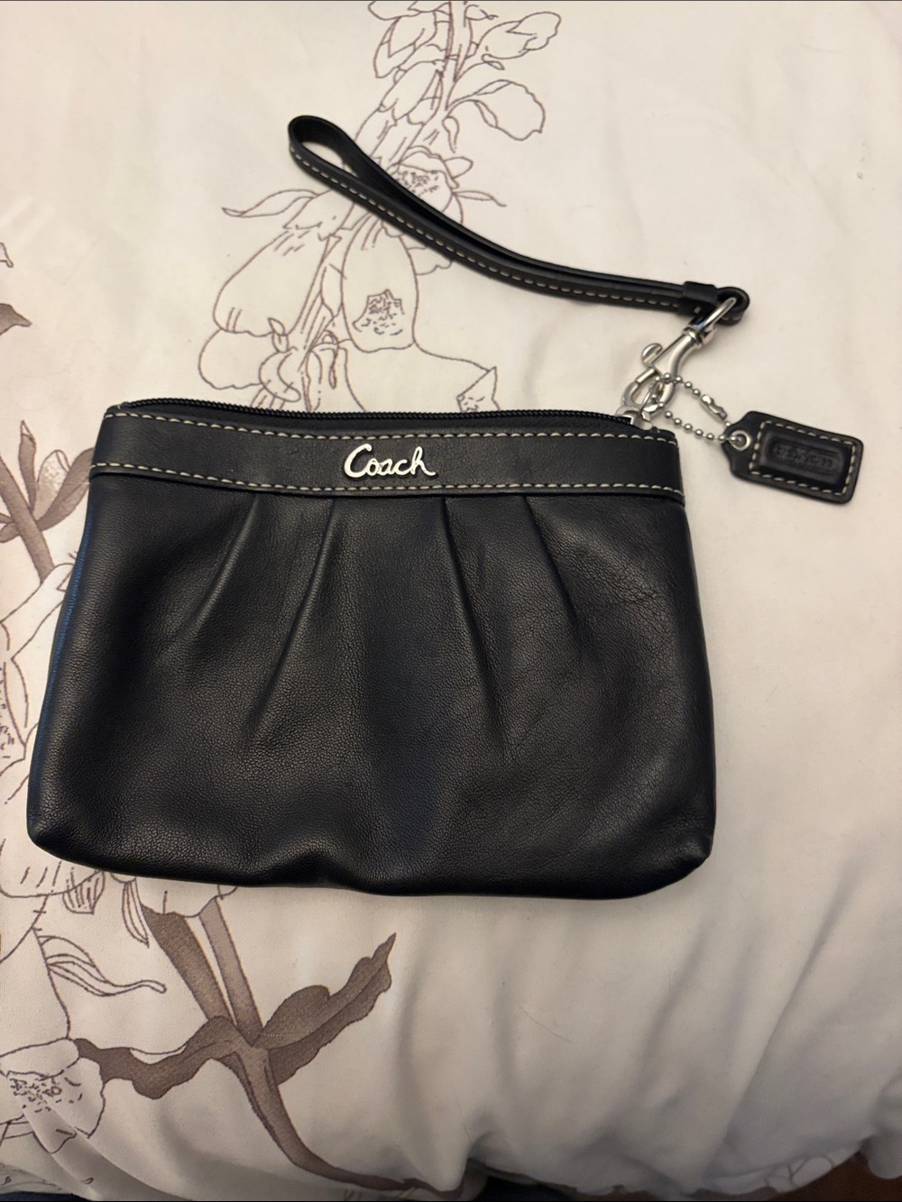 Coach Black Leather Wristlet with Silver Logo
